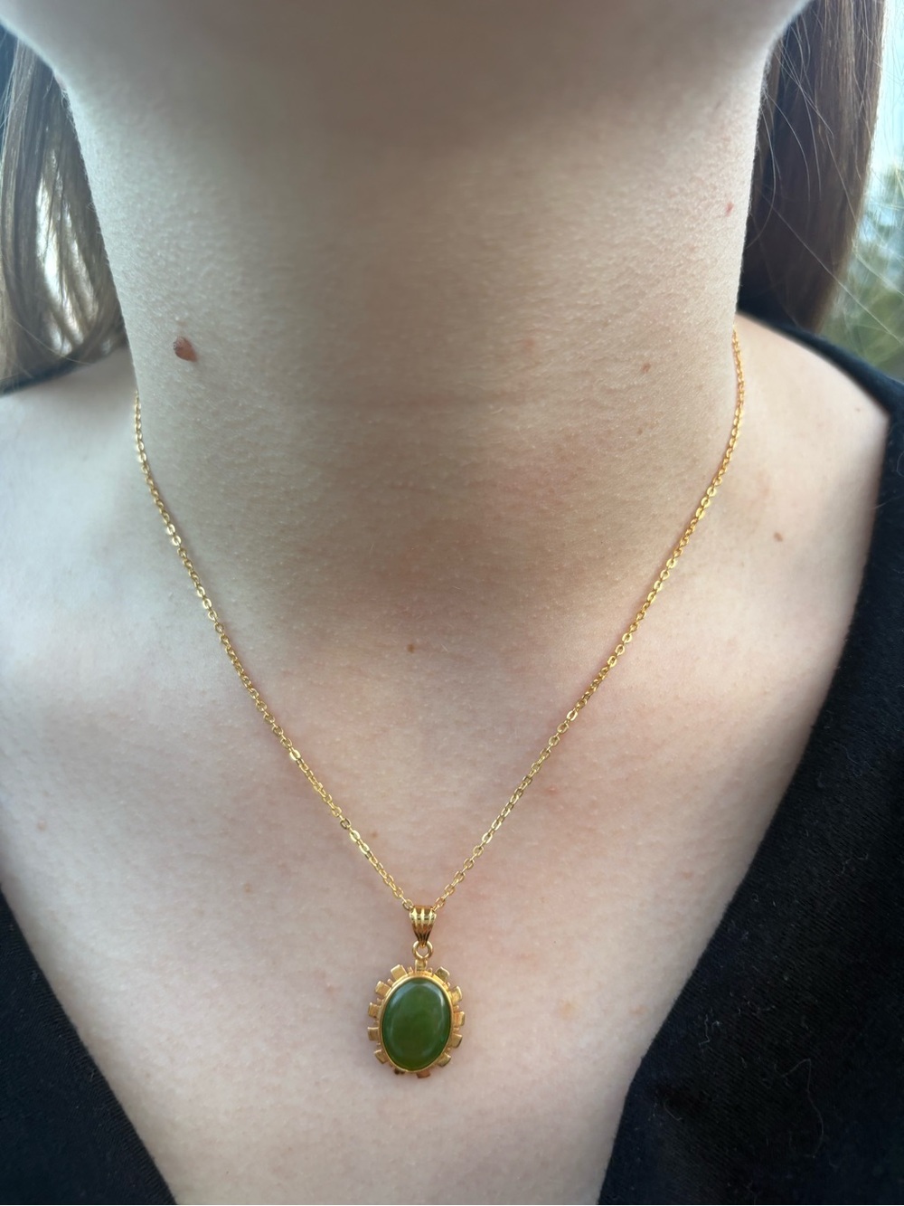 Beautiful Gold Tone Real Jade Neckace